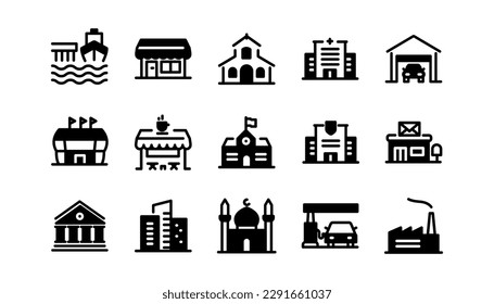 icon vector builsing landmarks architecture, vector icon glyph, solid, black