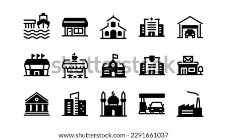 icon vector builsing landmarks architecture, vector icon glyph, solid, black