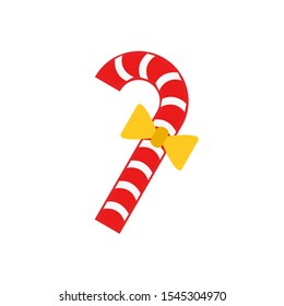 Icon Vector Candy Cane With Ribbon Bow Knot Red White Fill On White Background. Flat Icon For Web, Apps, Or Design Product EPS10. Christmas Ornament Decoration.