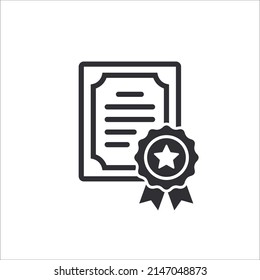 Сertificate icon. Vector certificate icon. License icon. Premium quality. Achievement badge. Quality mark. Approved. Extended license. Contract icon. Agreement. Quality seal. Patent sign. Star. Stamp