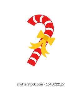 Icon Vector Christmas Candy Cane With Ribbon Bow Knot Red White Fill On White Background. 
Flat Icon For Web, Apps, Or Design Product EPS10. Christmas Ornament Decoration