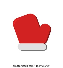Icon Vector Christmas Mitten Winter Glove Red White Fill On White Background. 
Flat Icon For Web, Apps, Or Design Product EPS10. Christmas Ornament Decoration.