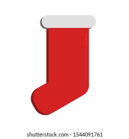 Icon Vector Christmas Sock Stocking Red White Fill On White Background. 
Flat Icon For Web, Apps, Or Design Product EPS10. Christmas Ornament Decoration.