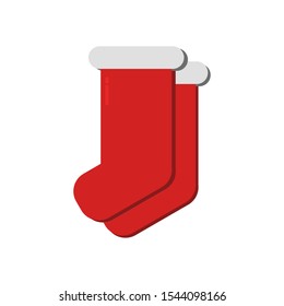 Icon Vector Christmas Sock Stocking Red White Fill On White Background. 
Flat Icon For Web, Apps, Or Design Product EPS10. Christmas Ornament Decoration.