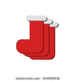 Icon Vector Christmas Sock Stocking Red White Fill On White Background. 
Flat Icon For Web, Apps, Or Design Product EPS10. Christmas Ornament Decoration.