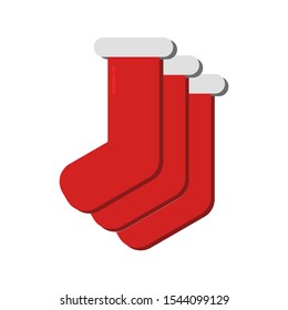 Icon Vector Christmas Sock Stocking Red White Fill On White Background. 
Flat Icon For Web, Apps, Or Design Product EPS10. Christmas Ornament Decoration.