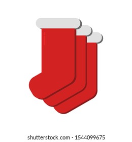 Icon Vector Christmas Sock Stocking Red White Fill On White Background. 
Flat Icon For Web, Apps, Or Design Product EPS10. Christmas Ornament Decoration.