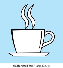 Icon vector coffee cup. White illustration isolated on a pastel blue background for graphic and web design.