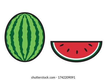 icon vector colorful two watermelon with small slice
