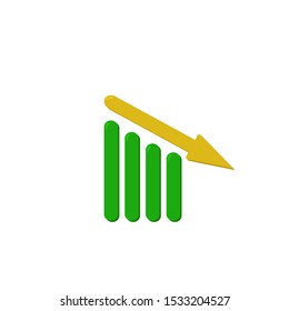 Icon Vector Come Down Growth Bar Data Statistic Gold and Green Fill 
On White Background. Flat Icon For Web, Apps, Or Design Product EPS10