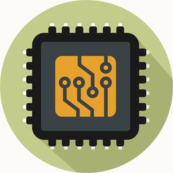 Icon vector computer chip. Flat style Icon Computer processor with microcircuits (CPU). Illustration Computer electronic chip cpu processor