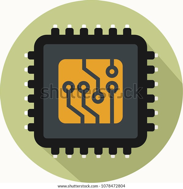 Icon vector computer chip. Flat style Icon\
Computer processor with microcircuits (CPU). Illustration Computer\
electronic chip cpu\
processor