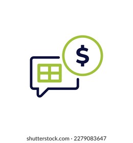 icon vector concept of Accounting and financial advice illustrated with comments, tables and dollar coin symbols. Can used for social media, website, web, poster, mobile apps