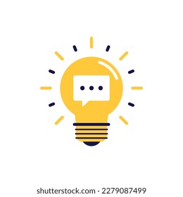 icon vector concept of comment or review symbol on regular or basic light bulb. Can used for social media, website, web, poster, mobile apps