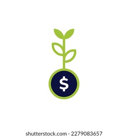 icon vector concept of dollar overgrown with leafy plants metaphor for initial investment and savings that yield continuous profits. Can used for social media, website, web, poster, mobile apps