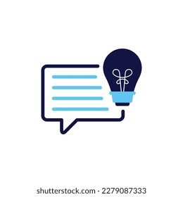 icon vector concept of ideas in opinions and submitting feedback or reviews illustrated with comment and light bulb symbols. Can used for social media, website, web, poster, mobile apps