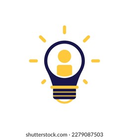 icon vector concept of user profile for job vacancies in sparkling and glowing light bulb in simple line style. Can used for social media, website, web, poster, mobile apps