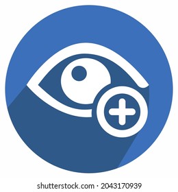 Icono Vector de examen ocular - Estilo de sombra larga - Ilustración simple, trazo editable, vector de plantilla de diseño, Buena para impresiones, carteles, anuncios, anuncios, gráficos de información, etc.