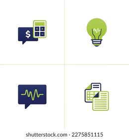 Icon vector of financial feedback with calculator for expense planning, ideas and lights, frequent comments and feedback, accounting or financial document files. Can be used for poster, websites, ads