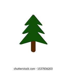 
Icon Vector Fir Pine Tree Green and Brown Fill On White Background. 
Flat Icon For Web, Apps, Or Design Product EPS10. Christmas Decoration.