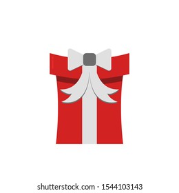 Icon Vector Gift Box Red White Fill On White Background. 
Flat Icon For Web, Apps, Or Design Product EPS10. Christmas Ornament Decoration.