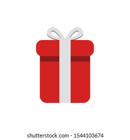 Icon Vector Gift Box Red White Fill On White Background. 
Flat Icon For Web, Apps, Or Design Product EPS10. Christmas Ornament Decoration.