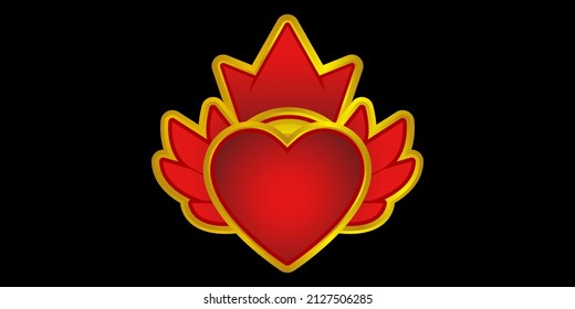 Icon vector golden heart with wings and crown for the game