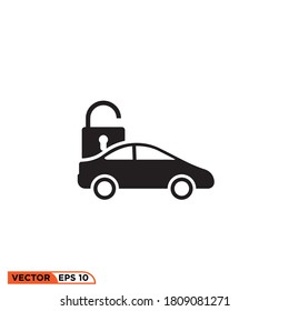Icon vector graphic of car with unpadlock, good for template