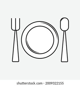 Icon vector graphic illustration, fork spoon and plate, suitable for food product illustration, menu promotion design, icon, learning illustration, etc