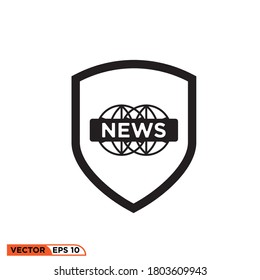 Icono vectorial gráfico de noticias del logotipo globo con escudo
