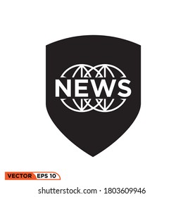 Icon vector graphic of logo news globe with shield