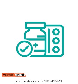 Icono vectorial gráfico de la marca de verificación de medicina, bueno para la plantilla