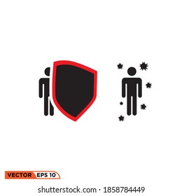 Icon vector graphic of protection from virus, stickman figure, good for illustration
