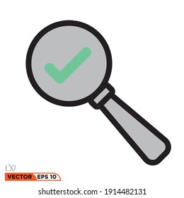 Icon vector graphic of searching approved, style flat 
