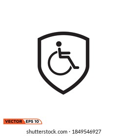 Icon vector graphic of shield difable, protect difable, good for template symbol