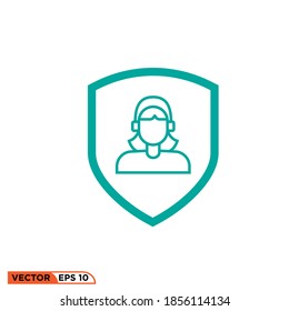 Icon vector graphic of shield public figur female operato, protection for profession