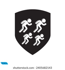 Icon vector graphic of shield runing man solid