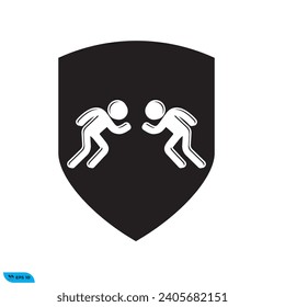 Icon vector graphic of shield runing man solid