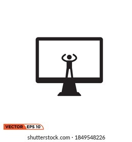 Icon vector graphic of stick figure on monitor, good for template