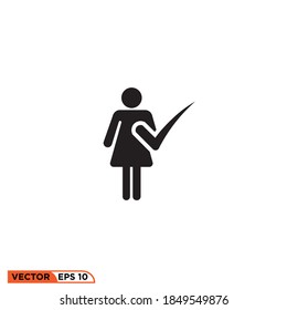 Icon vector graphic of stick figure woman, check mark, good for template