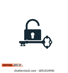 Icon vector graphic of unlock key, padlock, good for template web etc