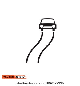 Icon vector graphic of wrnign 
winding road car, good for template