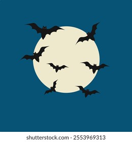 icon vector group of  bats  flying around  moon  full