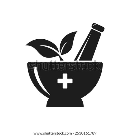 Icon vector of Healing herbs in mortar with pestle. alternative medicine sign.