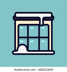 Icono de ilustración vectorial de un edificio cubierto de nieve en temporada invernal. Adecuado para el invierno y la navidad