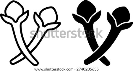 Icon, vector illustration of cloves, black and white in outline and silhouette design