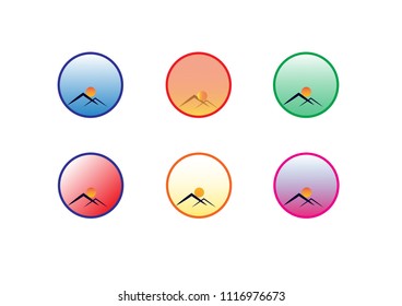 icon vector illustration with the concept of environmentally sustainable earth.Mountains and suns logos
