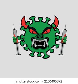 Icon Vector Illustration of Devil Virus Omicron Covid 19