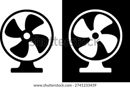 Icon, vector illustration of a fan, black and white in original and negative design