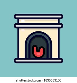 Icon vector illustration of a fireplace in winter season. Suitable for winter and christmas